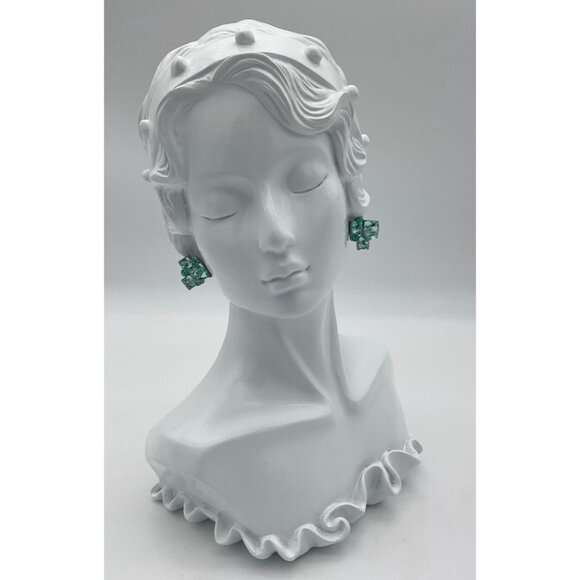 Sparkling Aqua Acrylic Stones Chunky Cluster Retro Silver Tone Stud Earrings - Picture 5 of 5